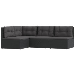 vidaXL 4-tlg. Garten-Lounge-Set mit Kissen Schwarz Poly Rattan