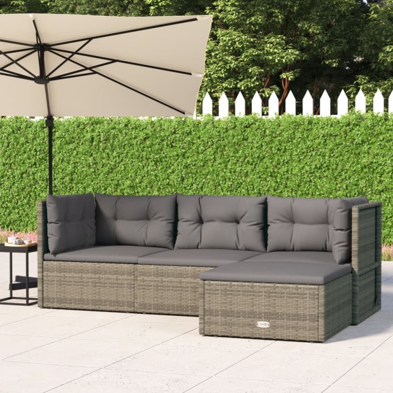 vidaXL 4-tlg. Garten-Lounge-Set mit Kissen Grau Poly Rattan vidaXL 4-tlg. Garten-Lounge-Set mit Kissen Grau Poly Rattan