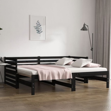 vidaXL Tagesbett Ausziehbar Schwarz 2x(90x190) cm Massivholz Kiefer
