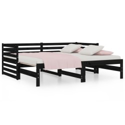 vidaXL Tagesbett Ausziehbar Schwarz 2x(90x190) cm Massivholz Kiefer