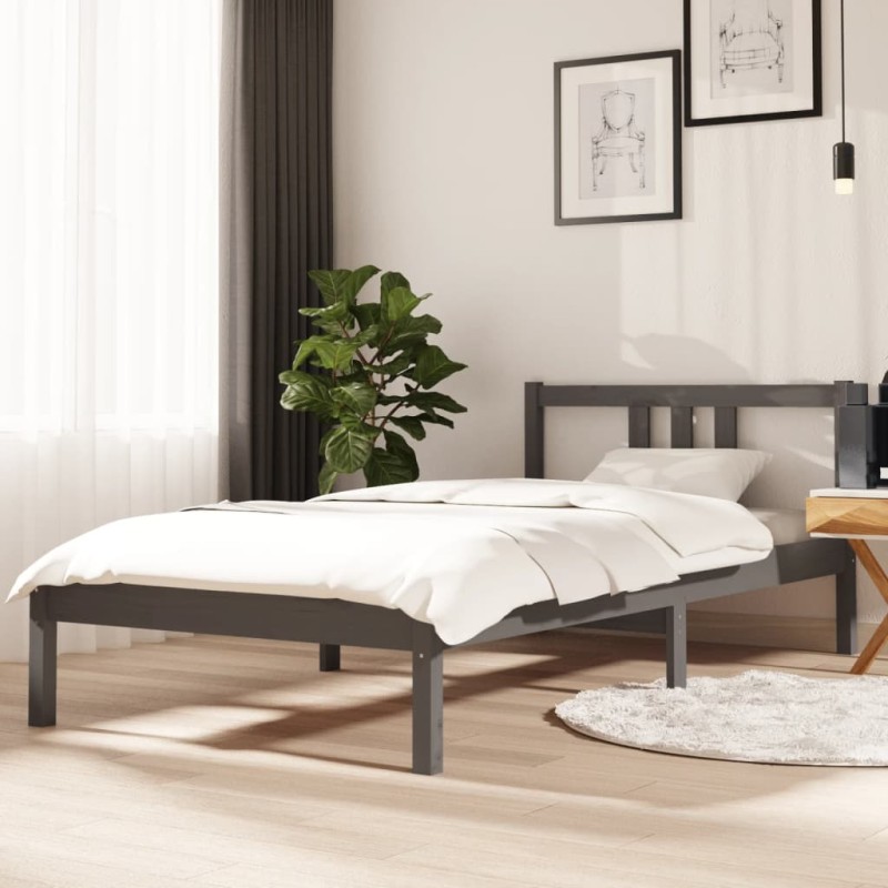 vidaXL Massivholzbett Grau 90x190 cm vidaXL Massivholzbett Grau 90x190 cm