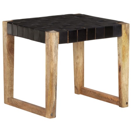 vidaXL Hocker Schwarz Echtleder und Mango Massivholz