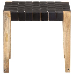 vidaXL Hocker Schwarz Echtleder und Mango Massivholz