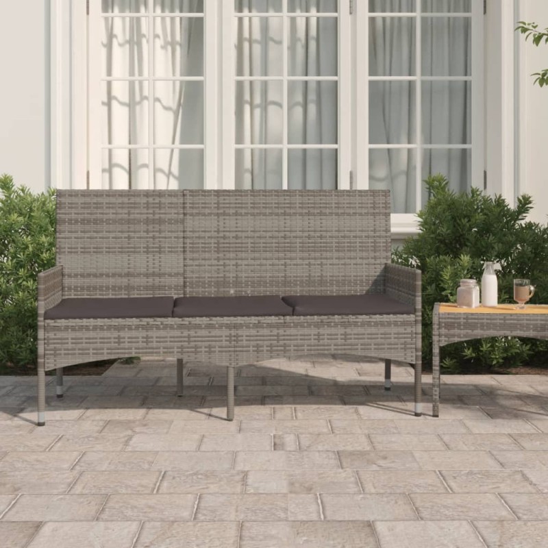 vidaXL Gartenbank 3-Sitzer mit Kissen Grau Poly Rattan vidaXL Gartenbank 3-Sitzer mit Kissen Grau Poly Rattan