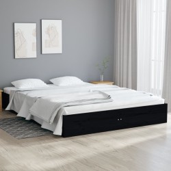 vidaXL Massivholzbett Schwarz 135x190 cm