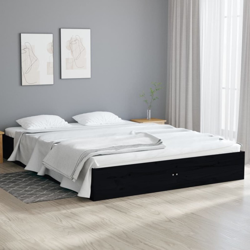 vidaXL Massivholzbett Schwarz 135x190 cm vidaXL Massivholzbett Schwarz 135x190 cm