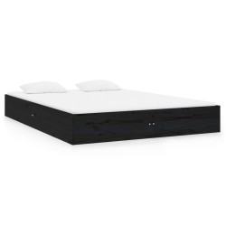 vidaXL Massivholzbett Schwarz 135x190 cm