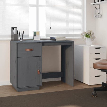 vidaXL Schreibtisch Grau 95x50x75cm Massivholz Kiefer