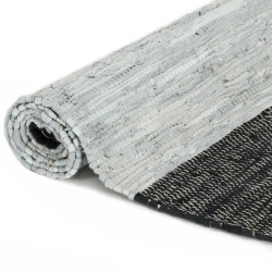 vidaXL Handgewebter Chindi-Teppich Leder 120x170 cm Hellgrau Schwarz