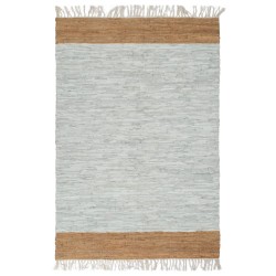 vidaXL Handgewebter Chindi-Teppich Leder 190x280cm Hellgrau Hellbraun