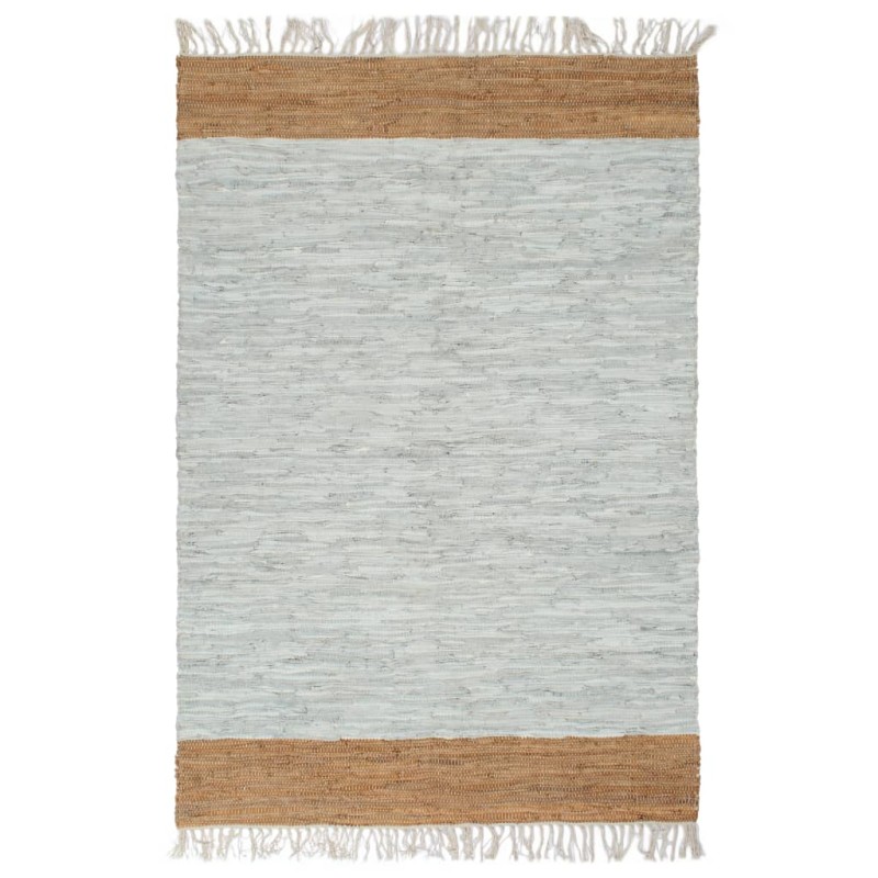 vidaXL Handgewebter Chindi-Teppich Leder 190x280cm Hellgrau Hellbraun vidaXL Handgewebter Chindi-Teppich Leder 190x280cm Hellgrau Hellbraun