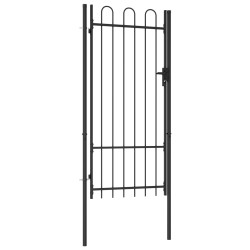 vidaXL Zauntor Einzelflügel Gewölbte Spitze Stahl 1 x 2 m Schwarz