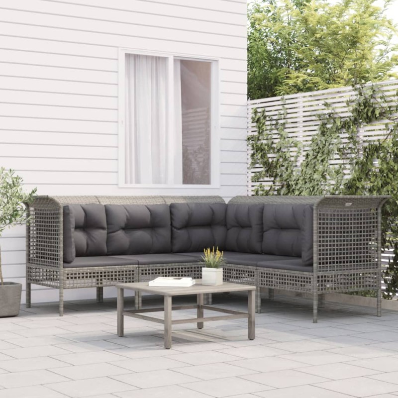 5-tlg. Garten-Lounge-Set mit Kissen Grau Poly Rattan 5-tlg. Garten-Lounge-Set mit Kissen Grau Poly Rattan