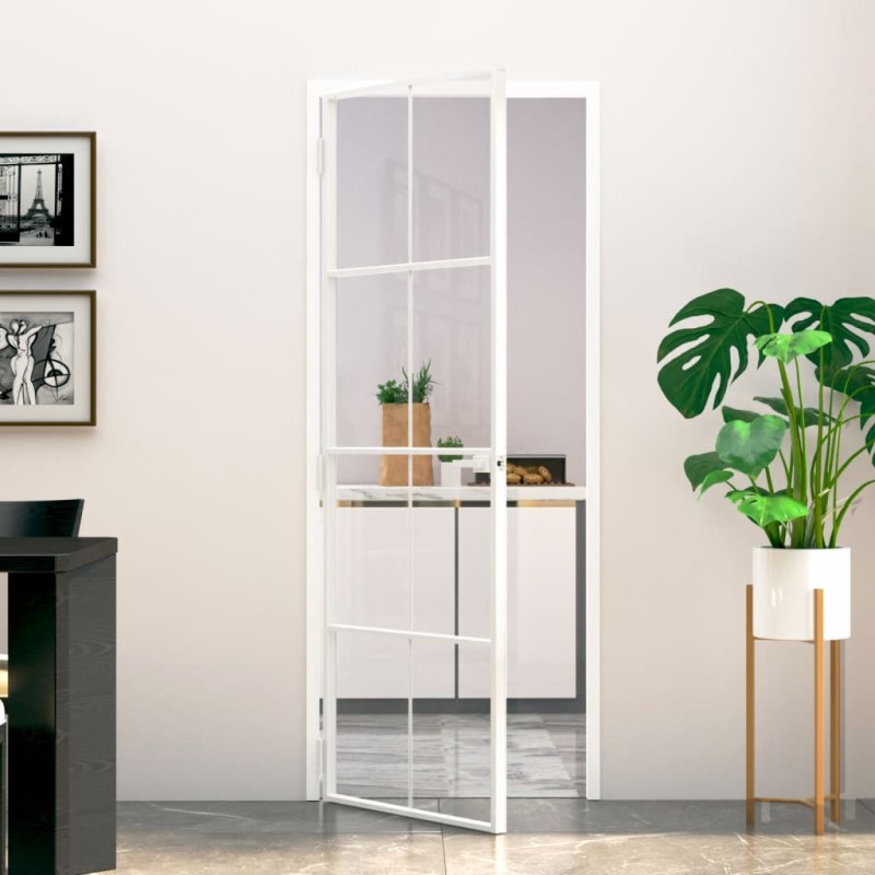 vidaXL Innentür Weiß 76x201,5 cm Hartglas & Aluminium Schlank vidaXL Innentür Weiß 76x201,5 cm Hartglas & Aluminium Schlank
