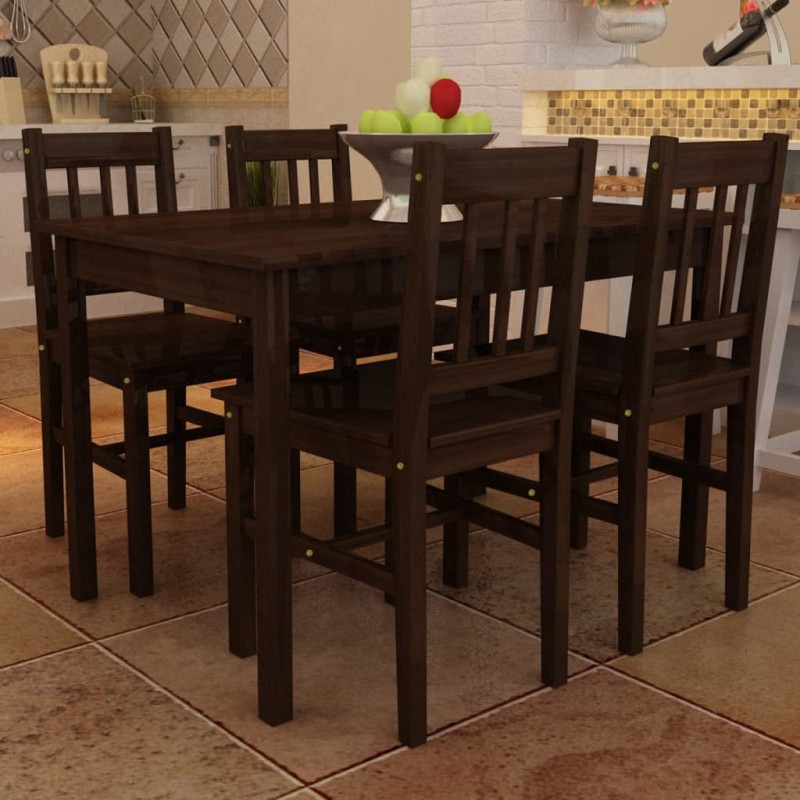 Esstisch Holztisch mit 4 Holzstühlen Esszimmerset braun Esstisch Holztisch mit 4 Holzstühlen Esszimmerset braun