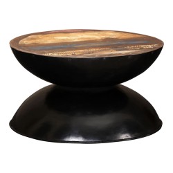vidaXL Couchtisch Massiv-Altholz Schwarzer Standfuß 60x60x33 cm