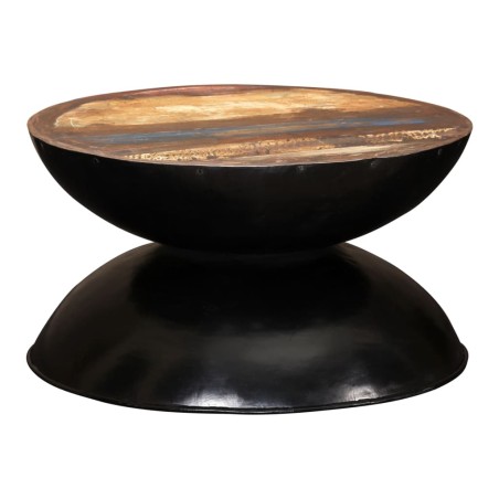 vidaXL Couchtisch Massiv-Altholz Schwarzer Standfuß 60x60x33 cm