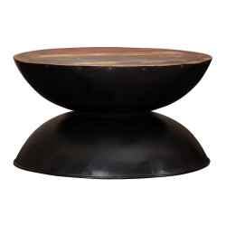vidaXL Couchtisch Massiv-Altholz Schwarzer Standfuß 60x60x33 cm