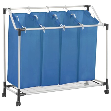 vidaXL Wäschesortierer mit 4 Taschen Blau Stahl 