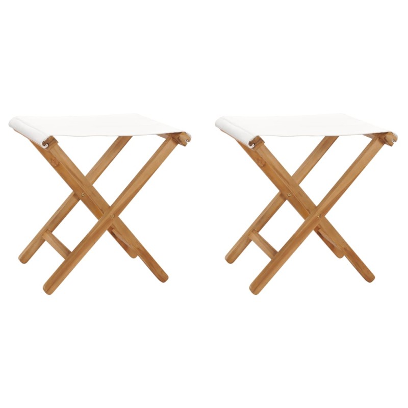 vidaXL Klappstühle 2 Stk. Teak Massivholz und Stoff Cremeweiß vidaXL Klappstühle 2 Stk. Teak Massivholz und Stoff Cremeweiß