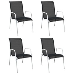vidaXL Stapelbare Gartenstühle 4 Stk. Stahl und Textilene Schwarz