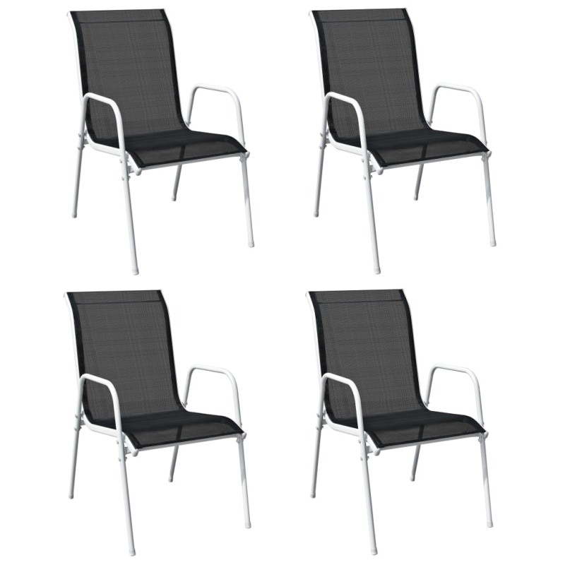 vidaXL Stapelbare Gartenstühle 4 Stk. Stahl und Textilene Schwarz vidaXL Stapelbare Gartenstühle 4 Stk. Stahl und Textilene Schwarz