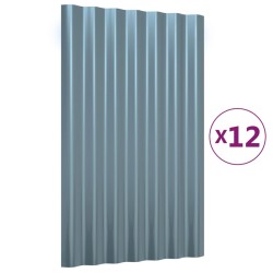 vidaXL Dachpaneele 12 Stk. Pulverbeschichteter Stahl Grau 60x36 cm