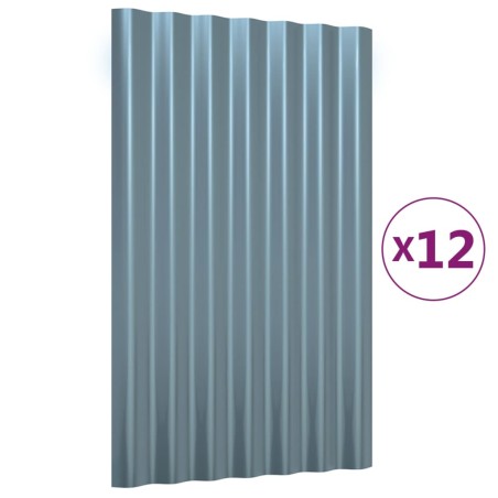 vidaXL Dachpaneele 12 Stk. Pulverbeschichteter Stahl Grau 60x36 cm