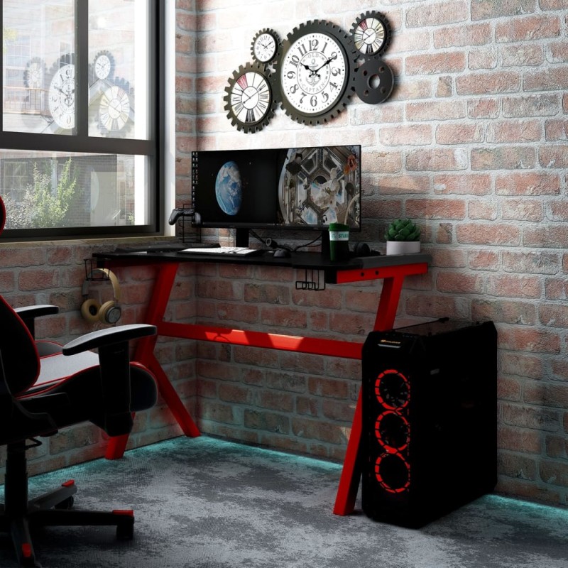 vidaXL Gaming-Schreibtisch mit LED Y-Gestell Schwarz Rot 110x60x75 cm vidaXL Gaming-Schreibtisch mit LED Y-Gestell Schwarz Rot 110x60x75 cm