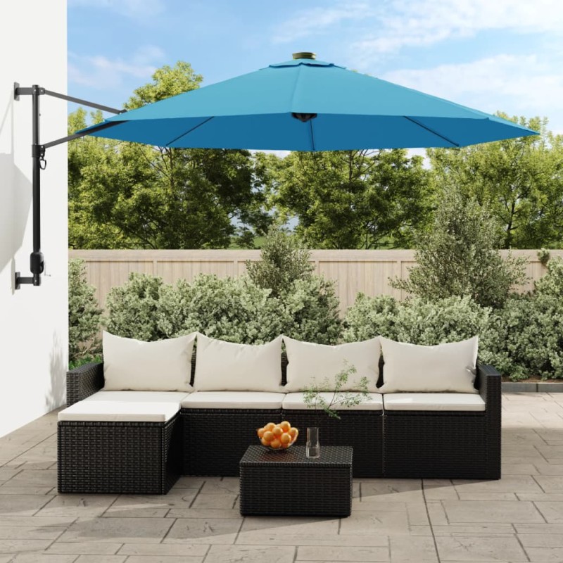vidaXL Wand-Sonnenschirm mit LEDs Meerblau 290 cm vidaXL Wand-Sonnenschirm mit LEDs Meerblau 290 cm