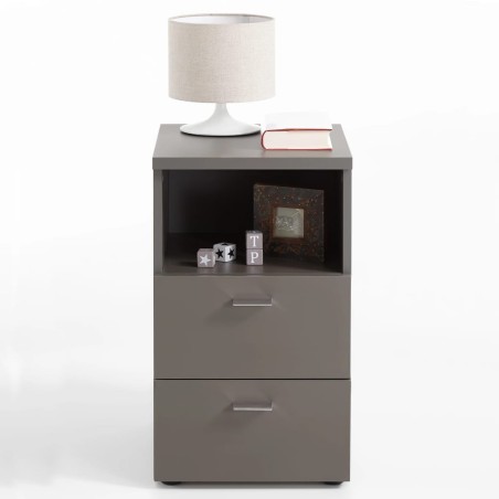 FMD Nachtschrank mit 2 Schubladen und Offenem Regal Lavagrau