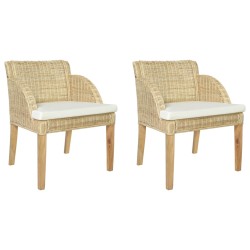 Esszimmerstühle mit Kissen 2 Stk. Natur Rattan
