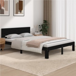 vidaXL Massivholzbett Schwarz 135x190 cm