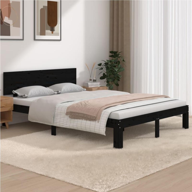 vidaXL Massivholzbett Schwarz 135x190 cm vidaXL Massivholzbett Schwarz 135x190 cm