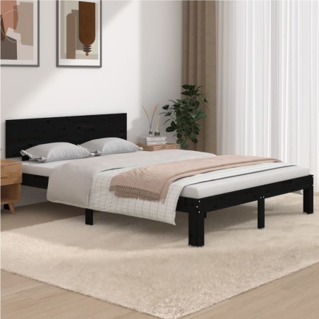 vidaXL Massivholzbett Schwarz 135x190 cm