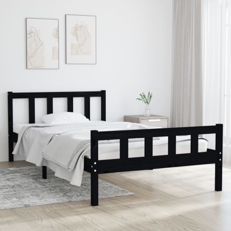 vidaXL Massivholzbett Schwarz 90x200 cm