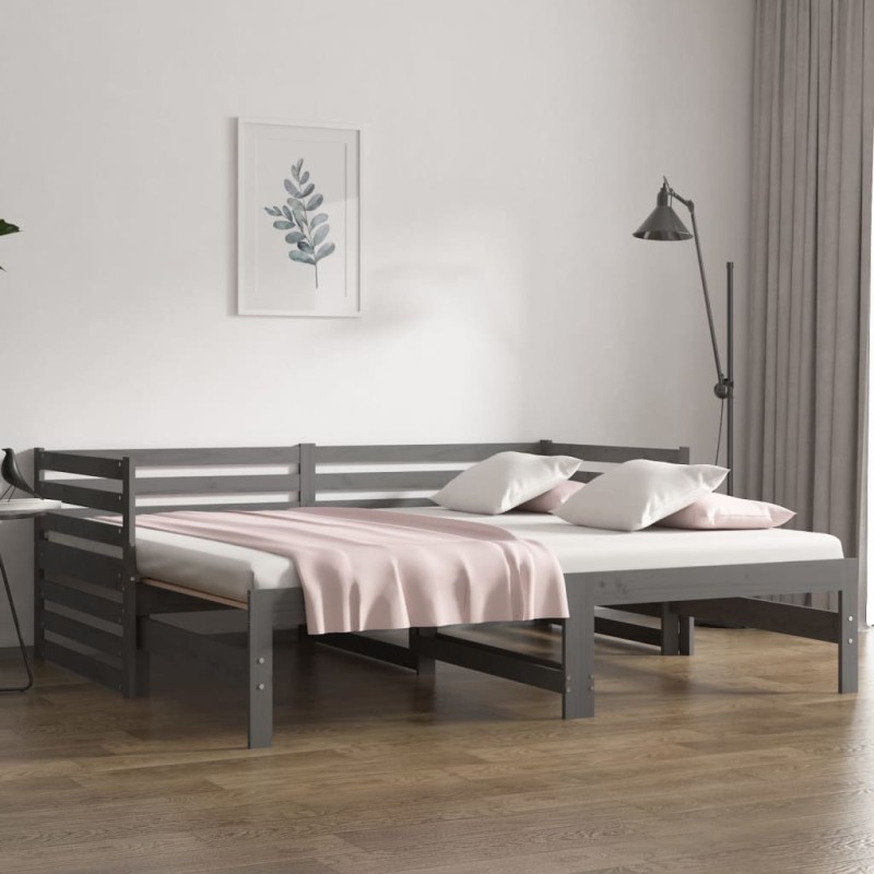 vidaXL Tagesbett Ausziehbar Grau 2x(90x190) cm Massivholz Kiefer vidaXL Tagesbett Ausziehbar Grau 2x(90x190) cm Massivholz Kiefer