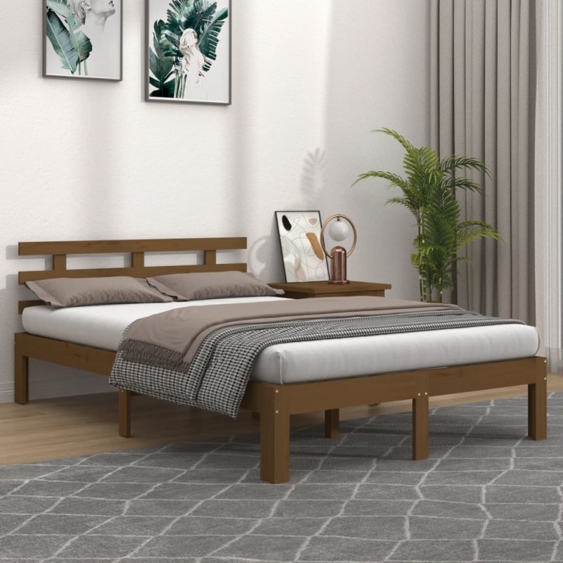 vidaXL Massivholzbett Honigbraun 135x190 cm vidaXL Massivholzbett Honigbraun 135x190 cm