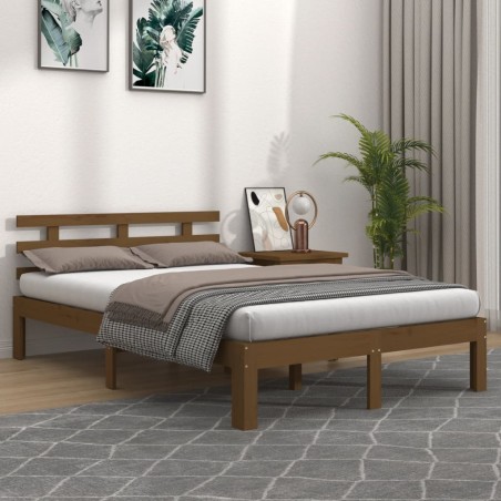 vidaXL Massivholzbett Honigbraun 135x190 cm
