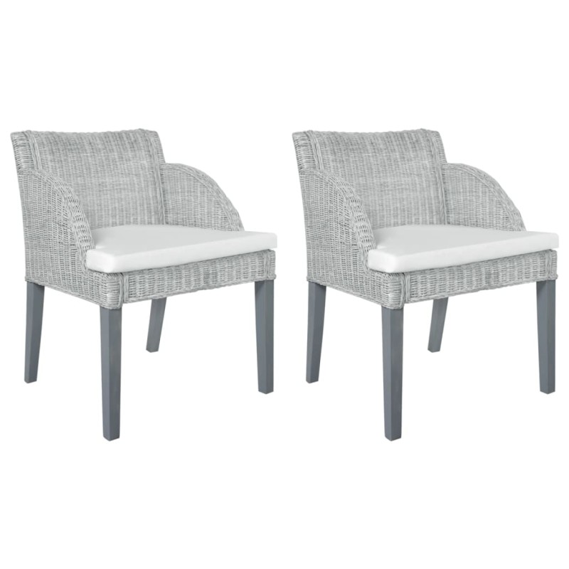 Esszimmerstühle mit Kissen 2 Stk. Grau Natur Rattan Esszimmerstühle mit Kissen 2 Stk. Grau Natur Rattan