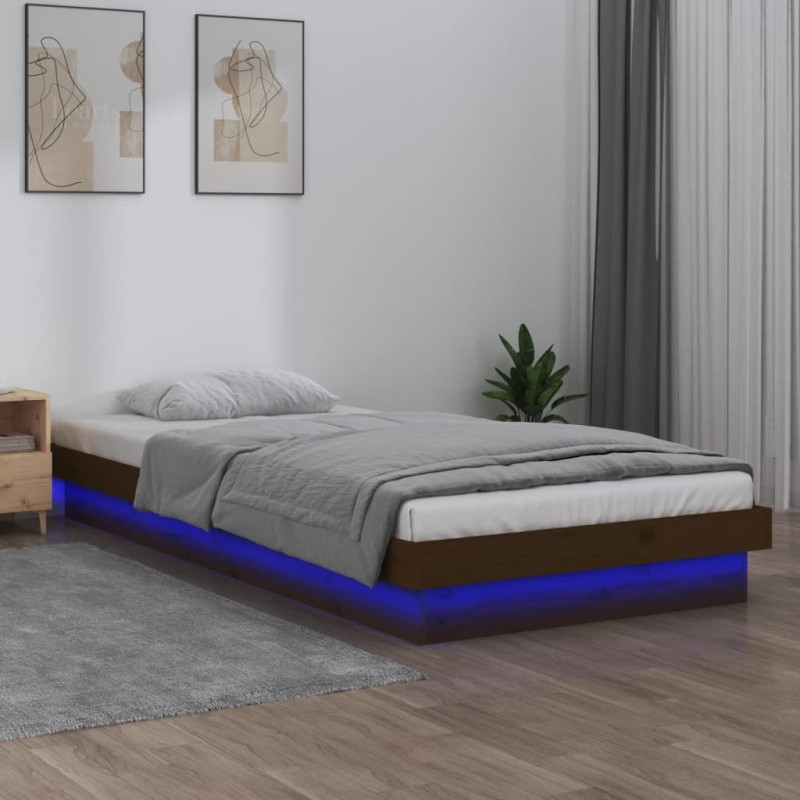 vidaXL Massivholzbett mit LEDs Honigbraun 75x190 cm vidaXL Massivholzbett mit LEDs Honigbraun 75x190 cm