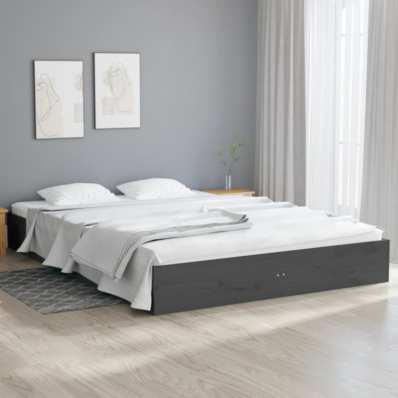 vidaXL Massivholzbett Grau 150x200 cm vidaXL Massivholzbett Grau 150x200 cm