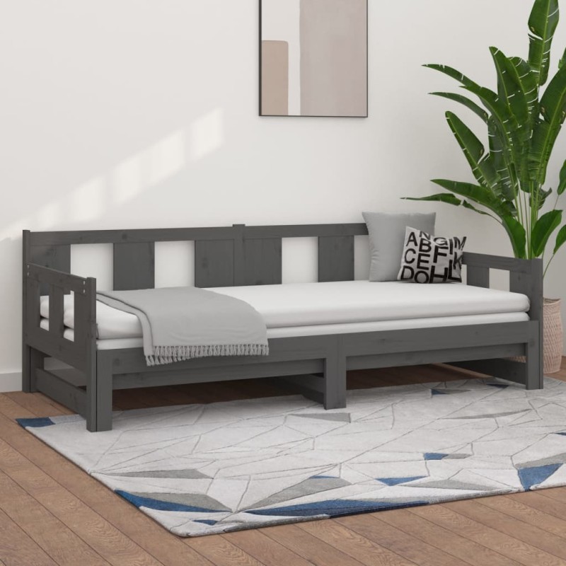 vidaXL Tagesbett Ausziehbar Grau Massivholz Kiefer 2x(80x200) cm vidaXL Tagesbett Ausziehbar Grau Massivholz Kiefer 2x(80x200) cm