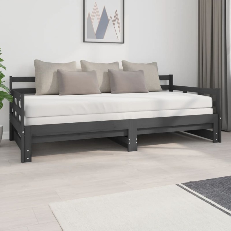 vidaXL Tagesbett Ausziehbar Grau Massivholz Kiefer 2x(90x200) cm vidaXL Tagesbett Ausziehbar Grau Massivholz Kiefer 2x(90x200) cm