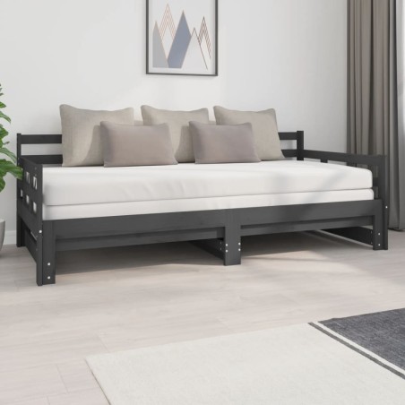 vidaXL Tagesbett Ausziehbar Grau Massivholz Kiefer 2x(90x200) cm