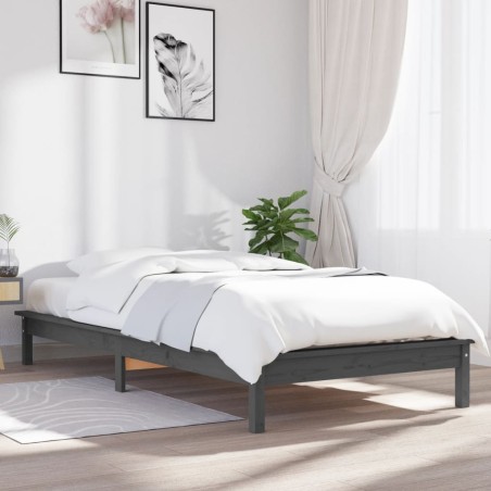 vidaXL Massivholzbett Grau 75x190 cm Kiefer