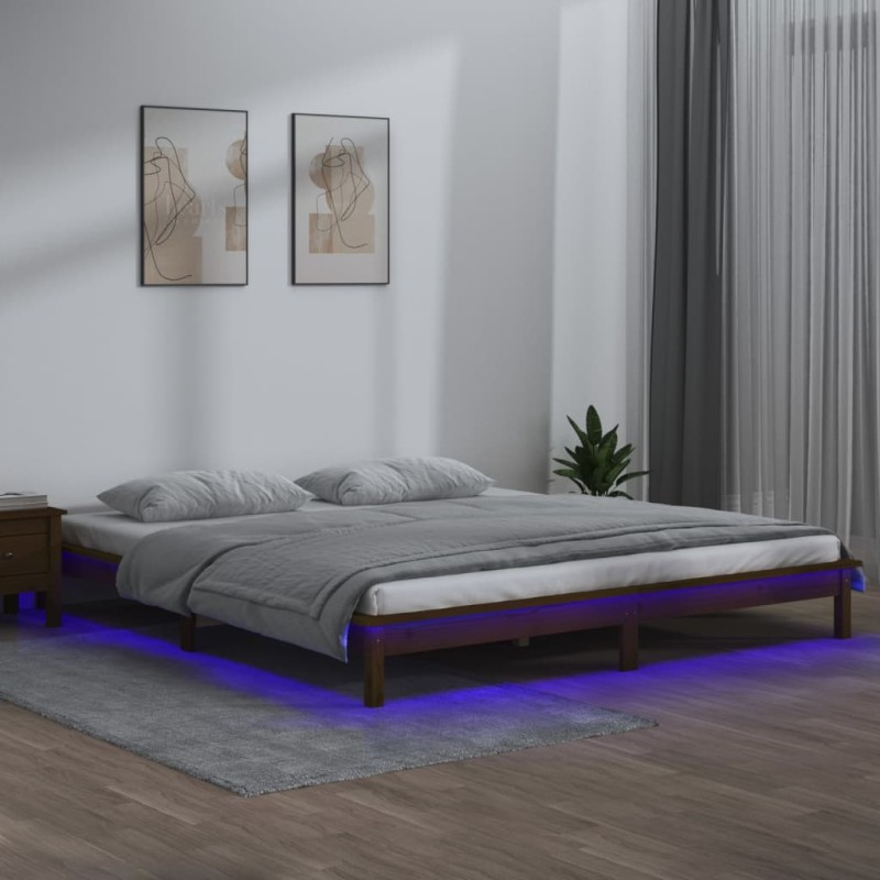 vidaXL Massivholzbett mit LEDs Honigbraun 150x200 cm vidaXL Massivholzbett mit LEDs Honigbraun 150x200 cm