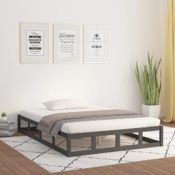 vidaXL Massivholzbett Grau 135x190 cm