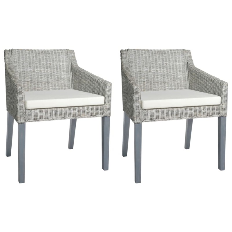 Esszimmerstühle mit Kissen 2 Stk. Grau Natur Rattan Esszimmerstühle mit Kissen 2 Stk. Grau Natur Rattan