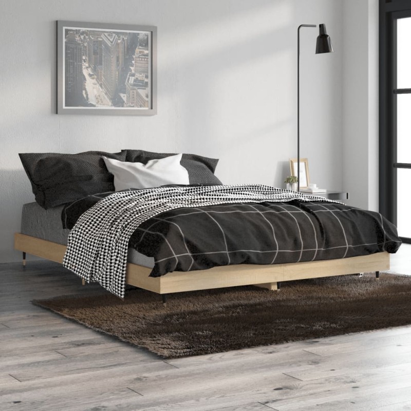vidaXL Bettgestell Sonoma-Eiche 135x190 cm Holzwerkstoff vidaXL Bettgestell Sonoma-Eiche 135x190 cm Holzwerkstoff